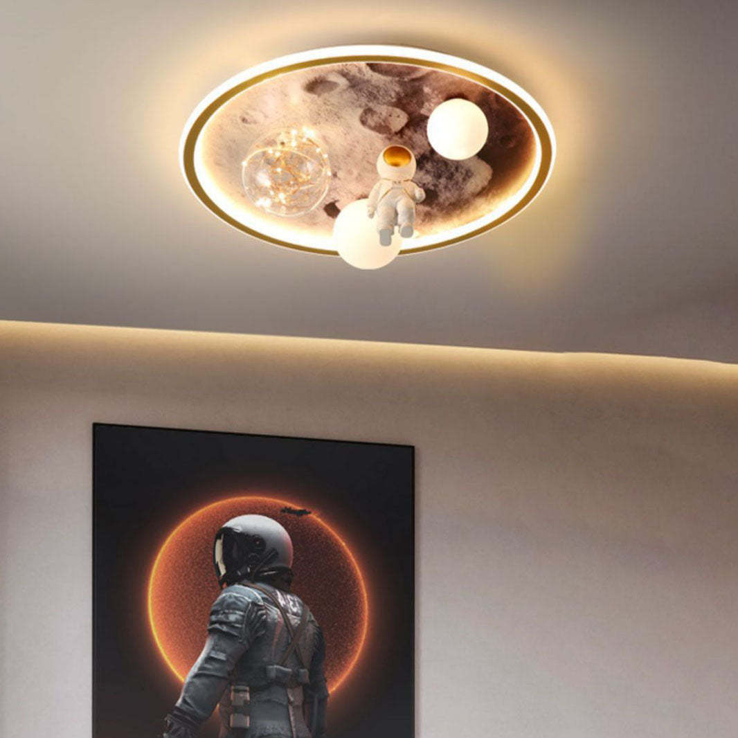 Cartoon Astronaut Moon Acrylic LED Kids Flush Ceiling Light