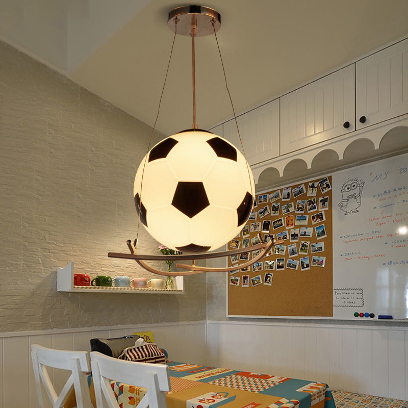 Cartoon Soccer Glass Iron Kids Pendant Light