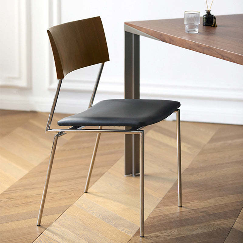 Nordic Curved Wood Leather Dining Chair