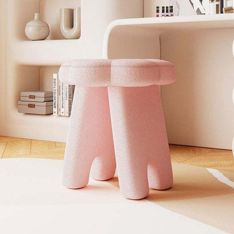 Modern Floral Lambswool Wood Vanity Stool