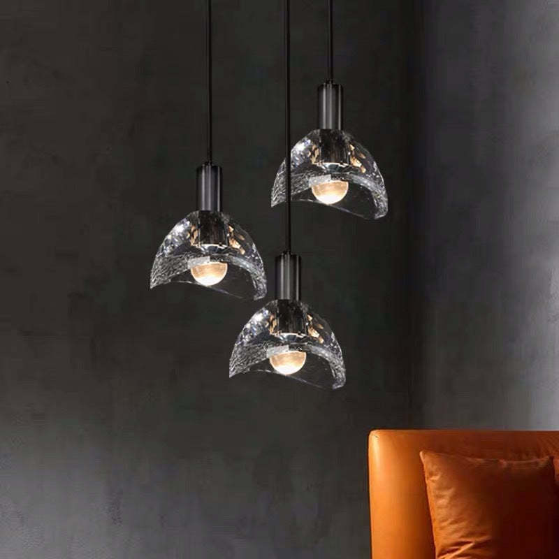 Contemporary Curve Crystal Brass Pendant Light