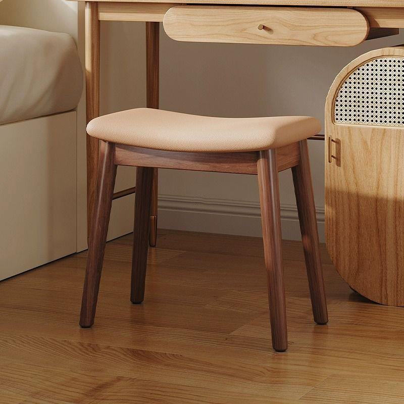 Minimalist Soft Leather Wood Vanity Stool — Black + Walnut Frame