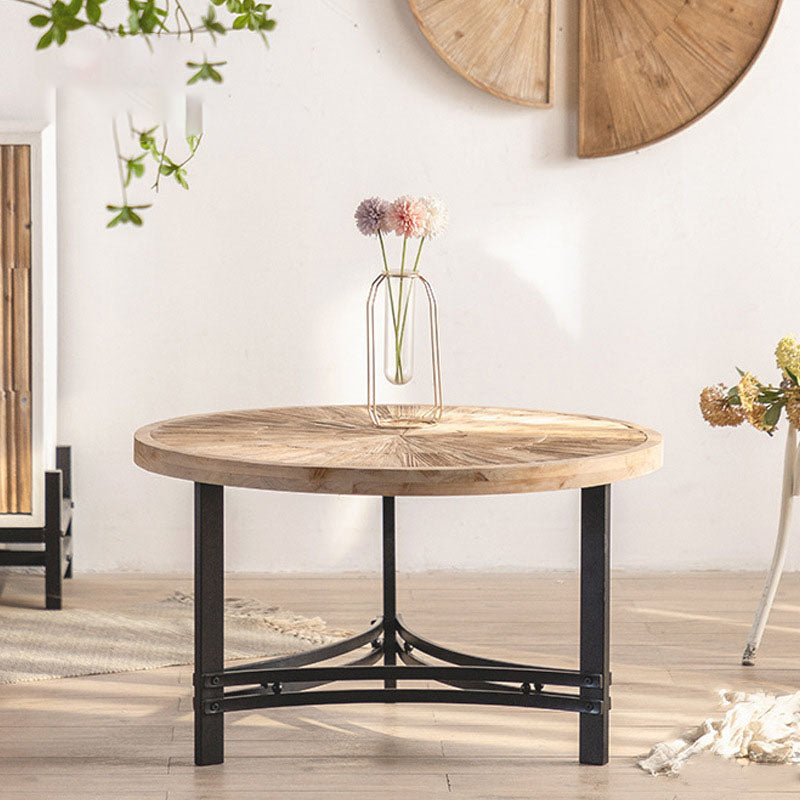 Japanese Round Wood Iron Coffee Table