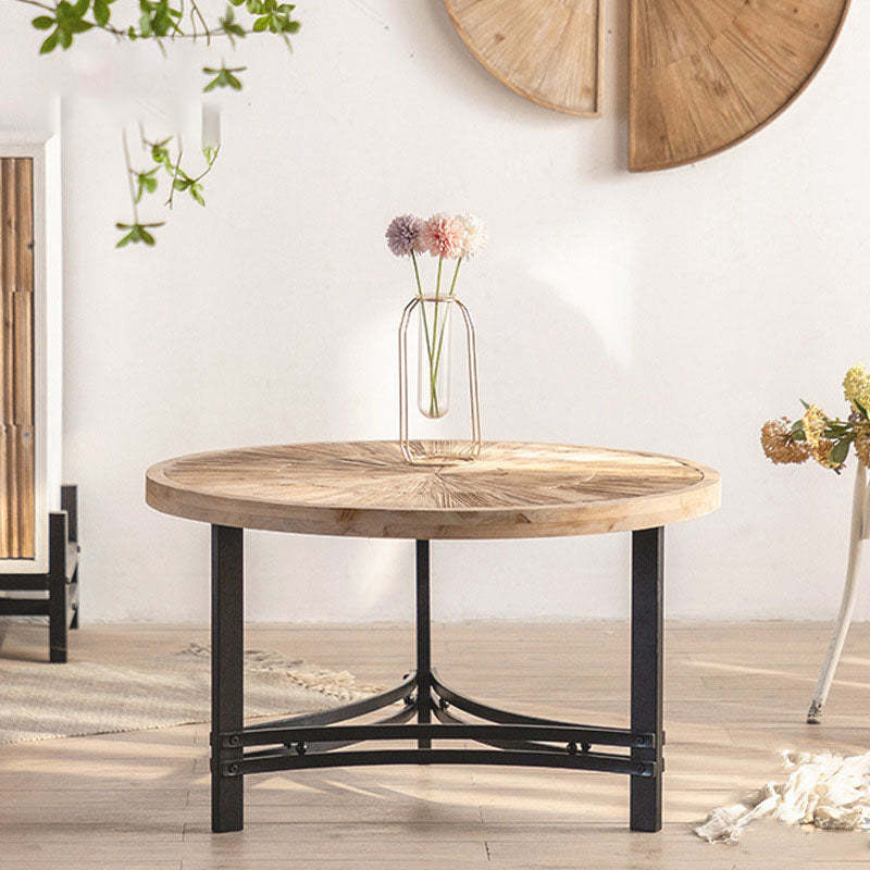 Japanese Round Wood Iron Coffee Table