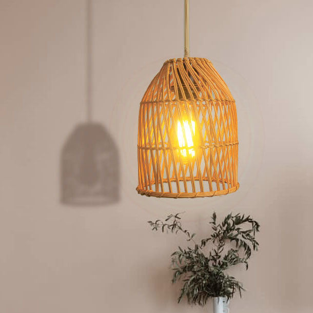Vintage Rattan Dome Column Pendant Light