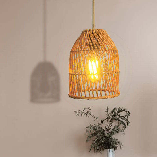 Vintage Rattan Dome Column Pendant Light
