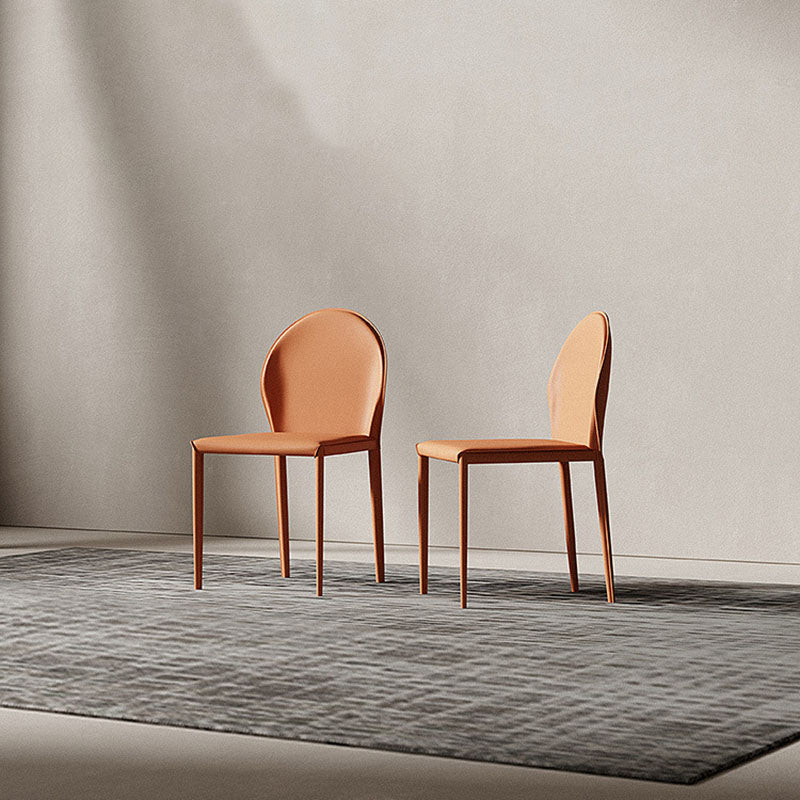 Minimalist Half Oval Leather Metal Dining Chair
