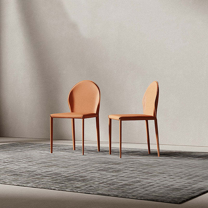 Minimalist Half Oval Leather Metal Dining Chair — Black