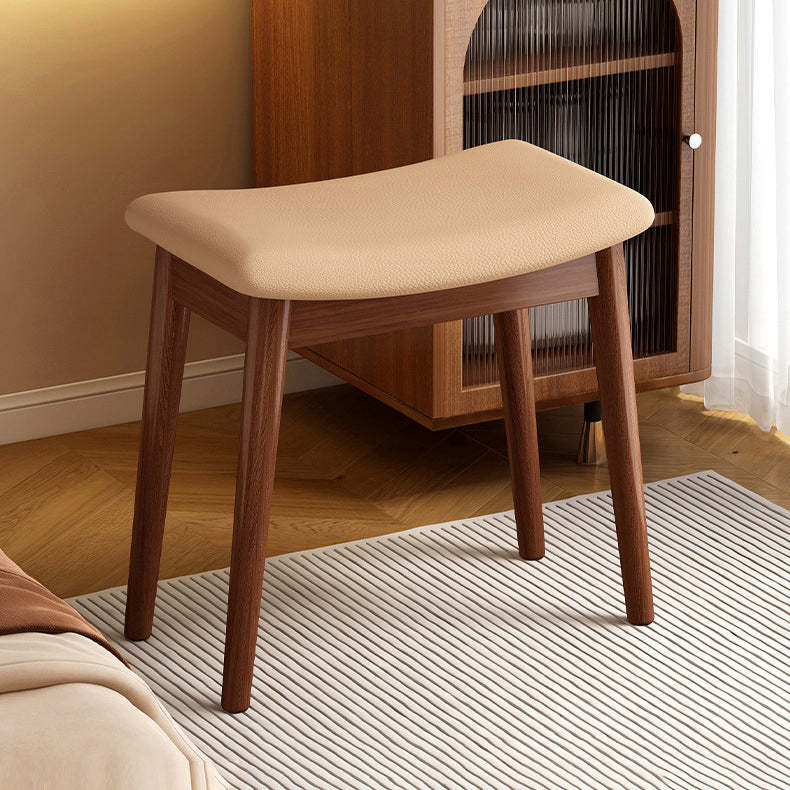 Vintage PU Leather Wood Square Footstool