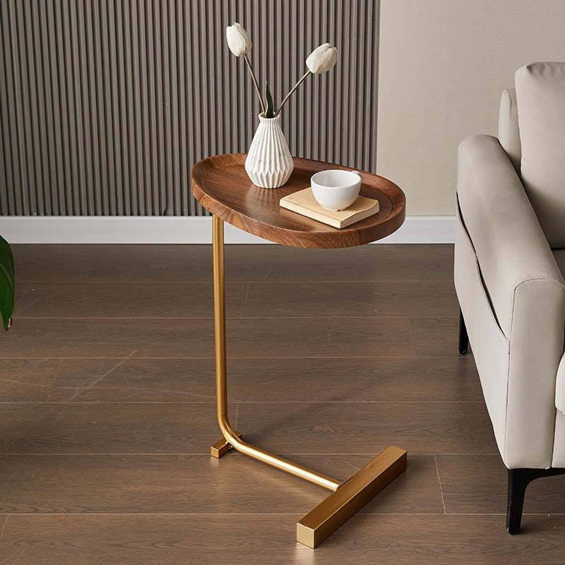 Minimalist Oval Engineered Wood Iron End Table