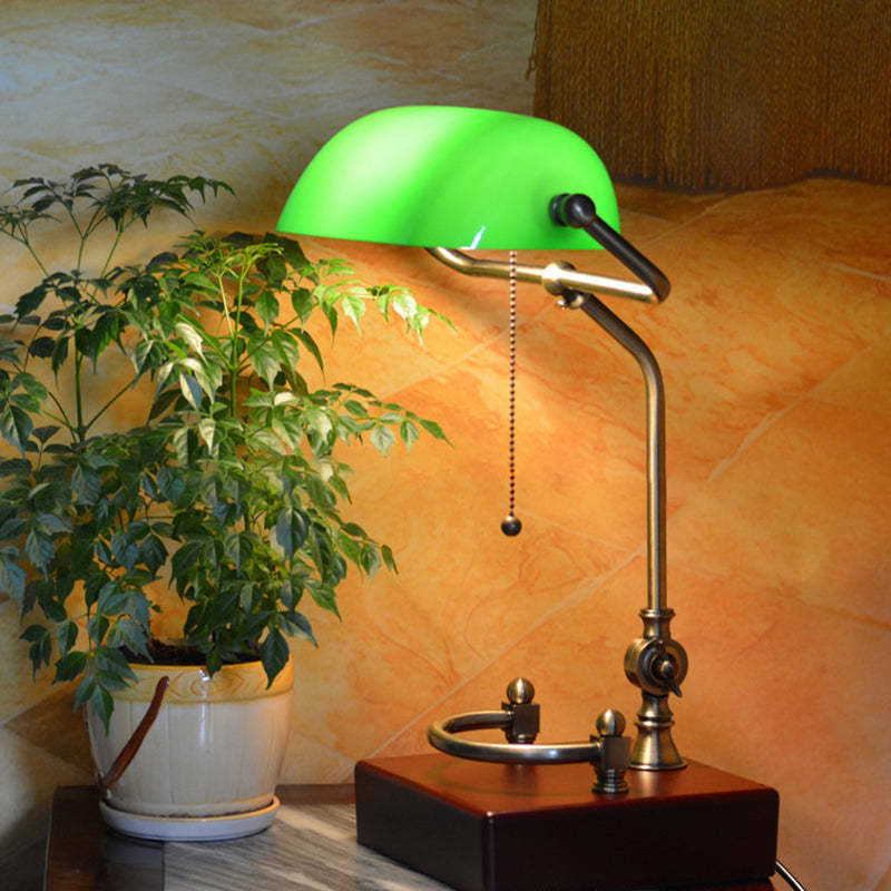Vintage Green Glass Solid Wood Iron Table Lamp