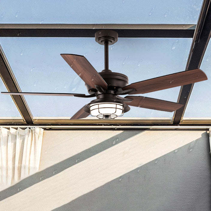 Industrial Wood Blade Ceiling Fan Light