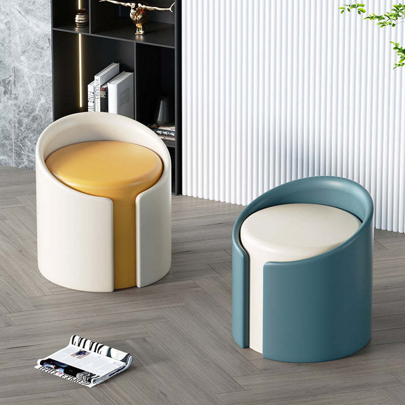 Minimalist Leather Wood Cylinder Footstool — Outside Orange & Inside White