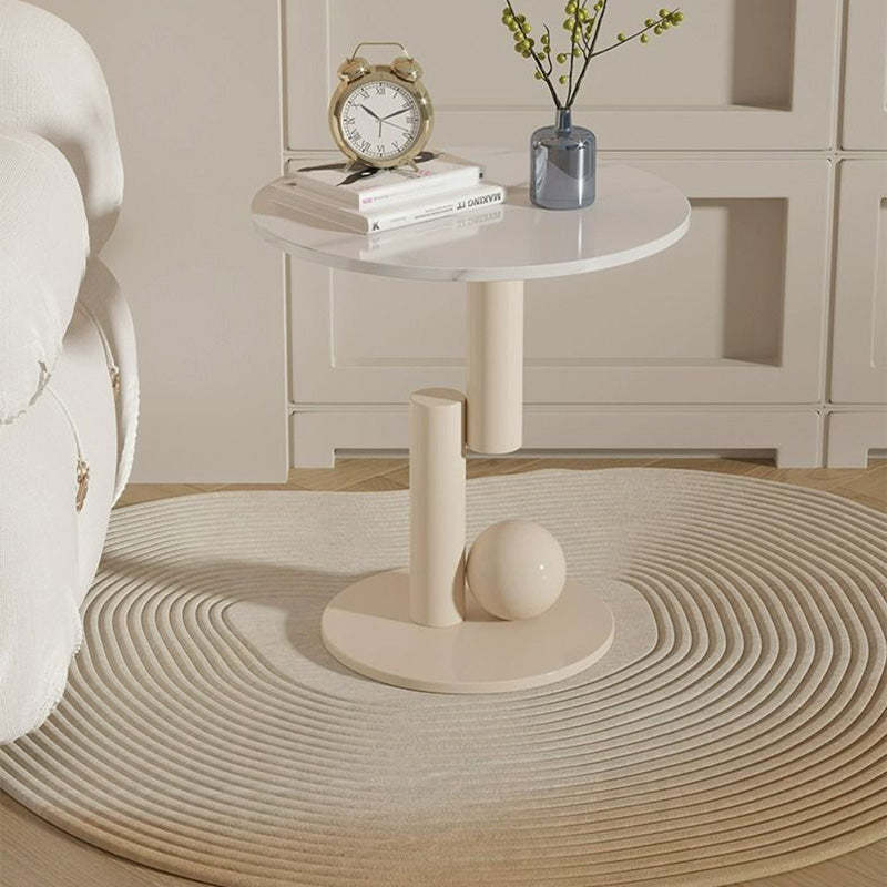 Contemporary Cylinder Orb Rock Slab Steel Coffee Table — White