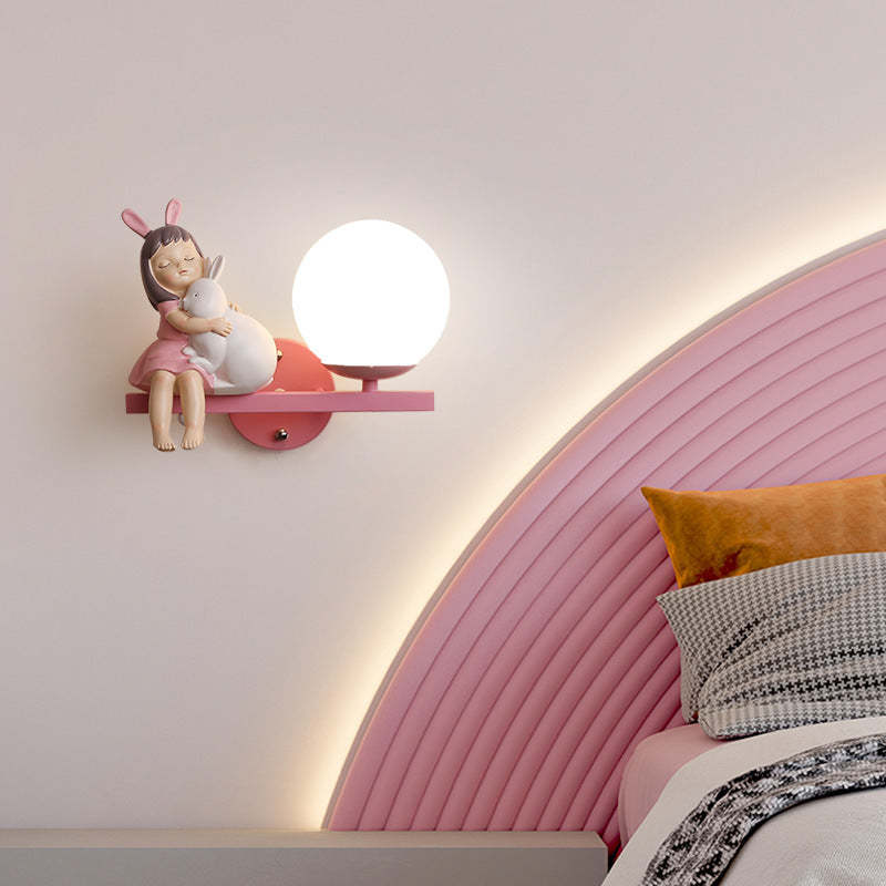 Kids Girls Unicorn Orb Resin Iron Glass Wall Sconce — B - Pink / Left / 220V-240V For UK/AU
