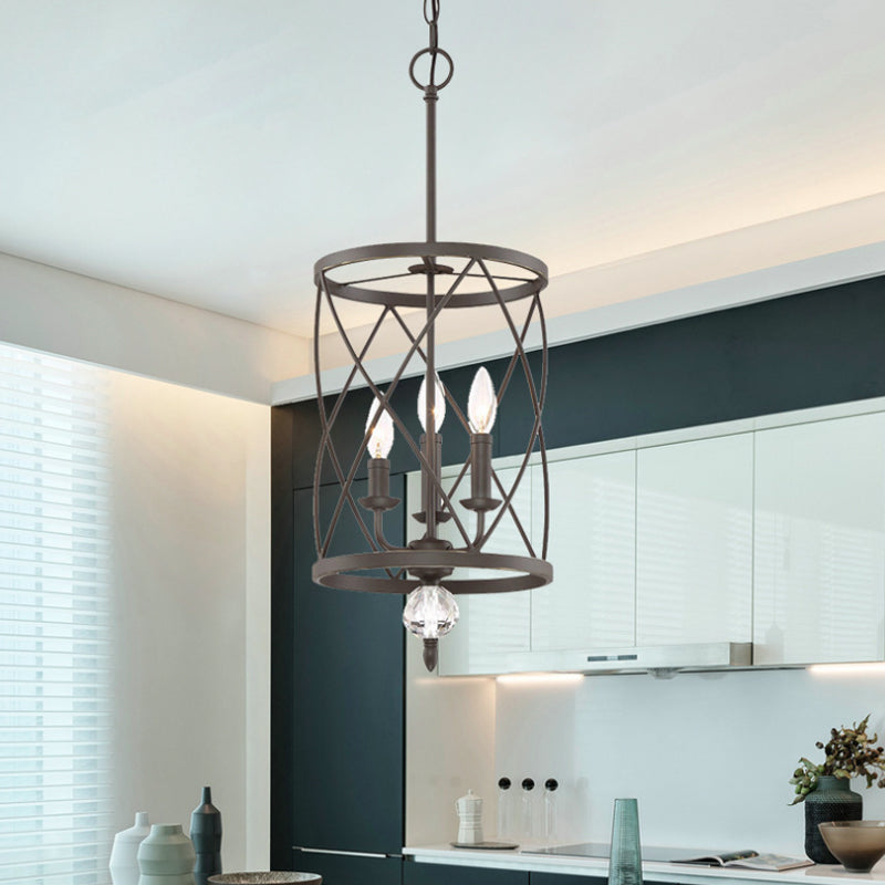 Retro Wrought Iron Openwork Column Chandelier