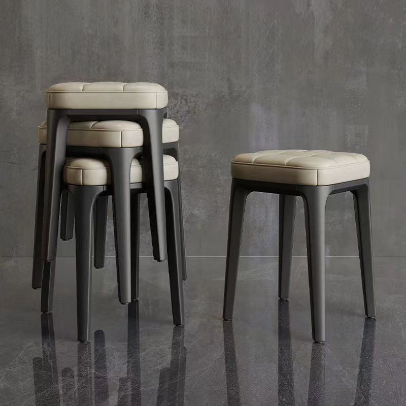 Contemporary Plaid Microfiber Leather Square Vanity Stool