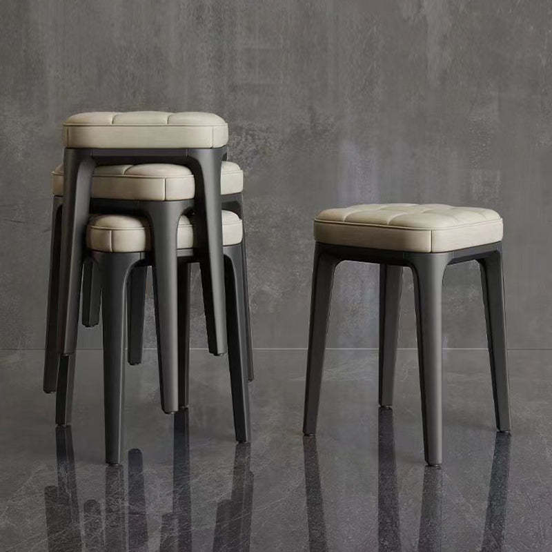 Contemporary Plaid Microfiber Leather Square Vanity Stool