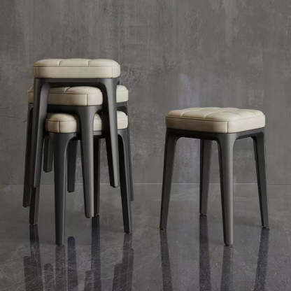 Contemporary Plaid Microfiber Leather Square Vanity Stool
