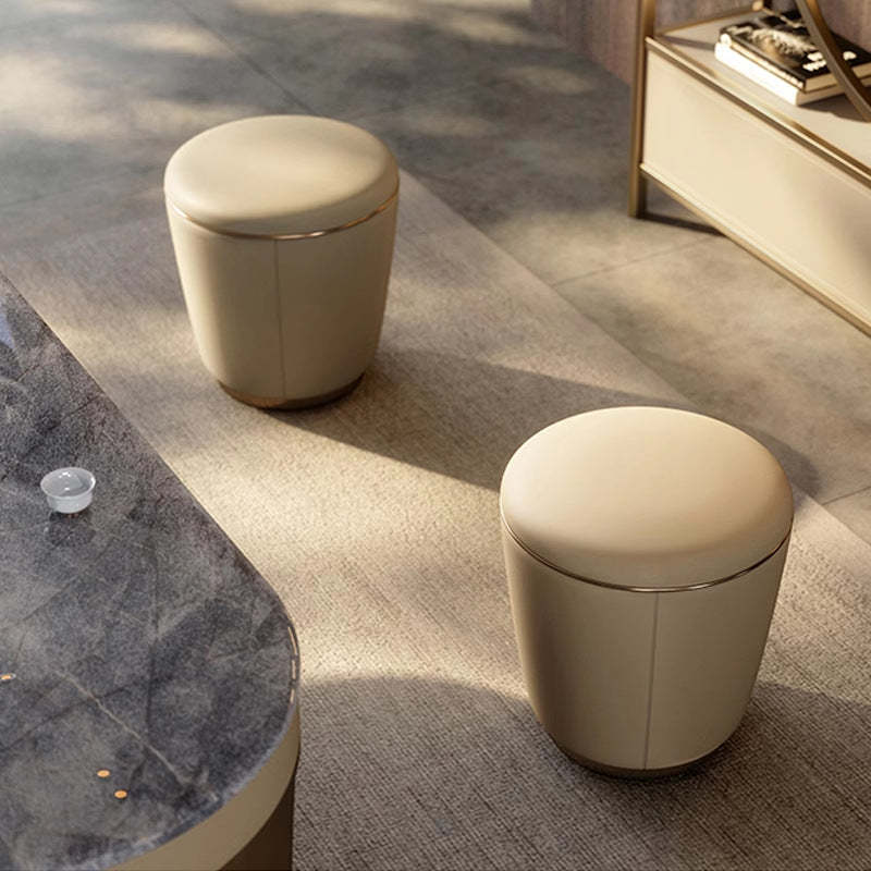 Contemporary Minimalist Leather Round Vanity Stool