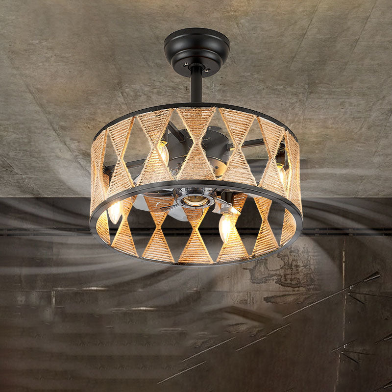 Industrial Hemp Rope Cylinder 4-Light Fan Light