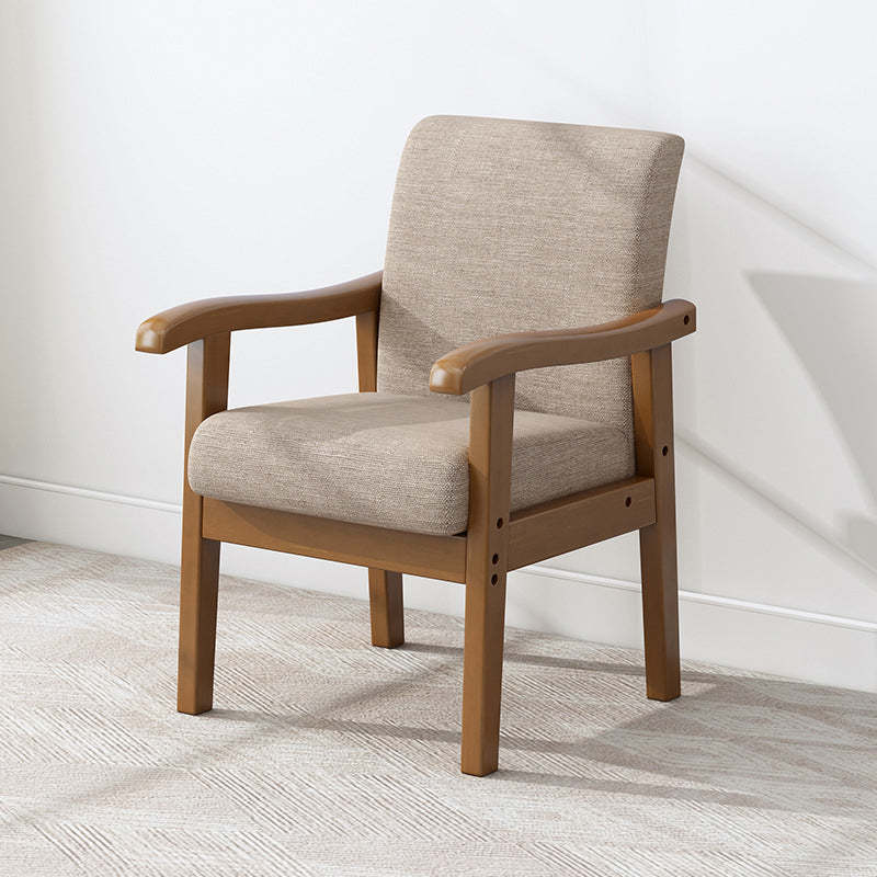 Minimalist Upholstered Fabric Wood Chair — Walnut Frame + Khaki Seat