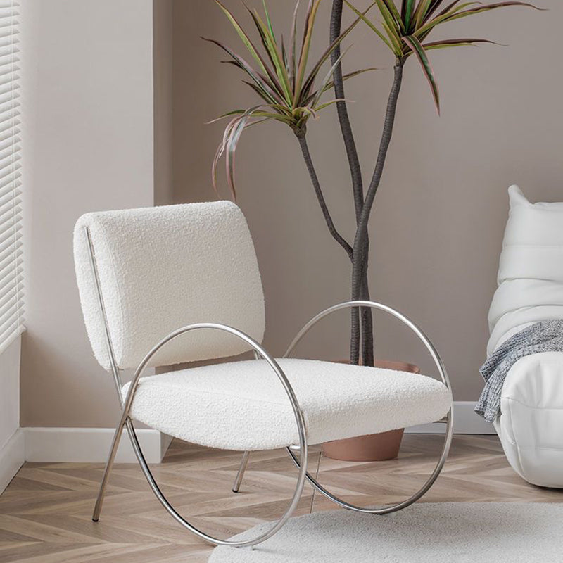 Modern Curved Lambswool Steel Recliner — Default - White Lambswool & Stainless Steel