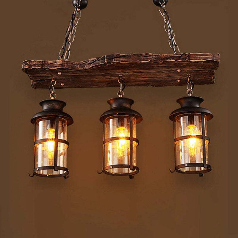 Traditional Farmhouse Wood Strip Iron Chandelier