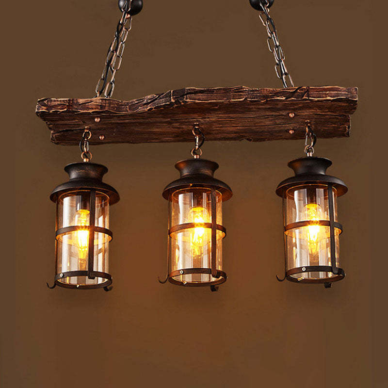 Traditional Farmhouse Wood Strip Iron Chandelier