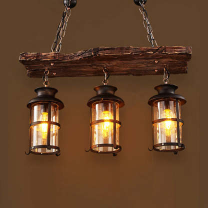 Traditional Farmhouse Wood Strip Iron Chandelier
