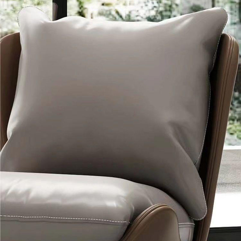 Scandinavian Leather Accent Chair With Footrest — With Footrest / Orange Chair & Orange Cushion