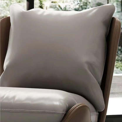 Scandinavian Leather Accent Chair With Footrest — With Footrest / Orange Chair & Orange Cushion