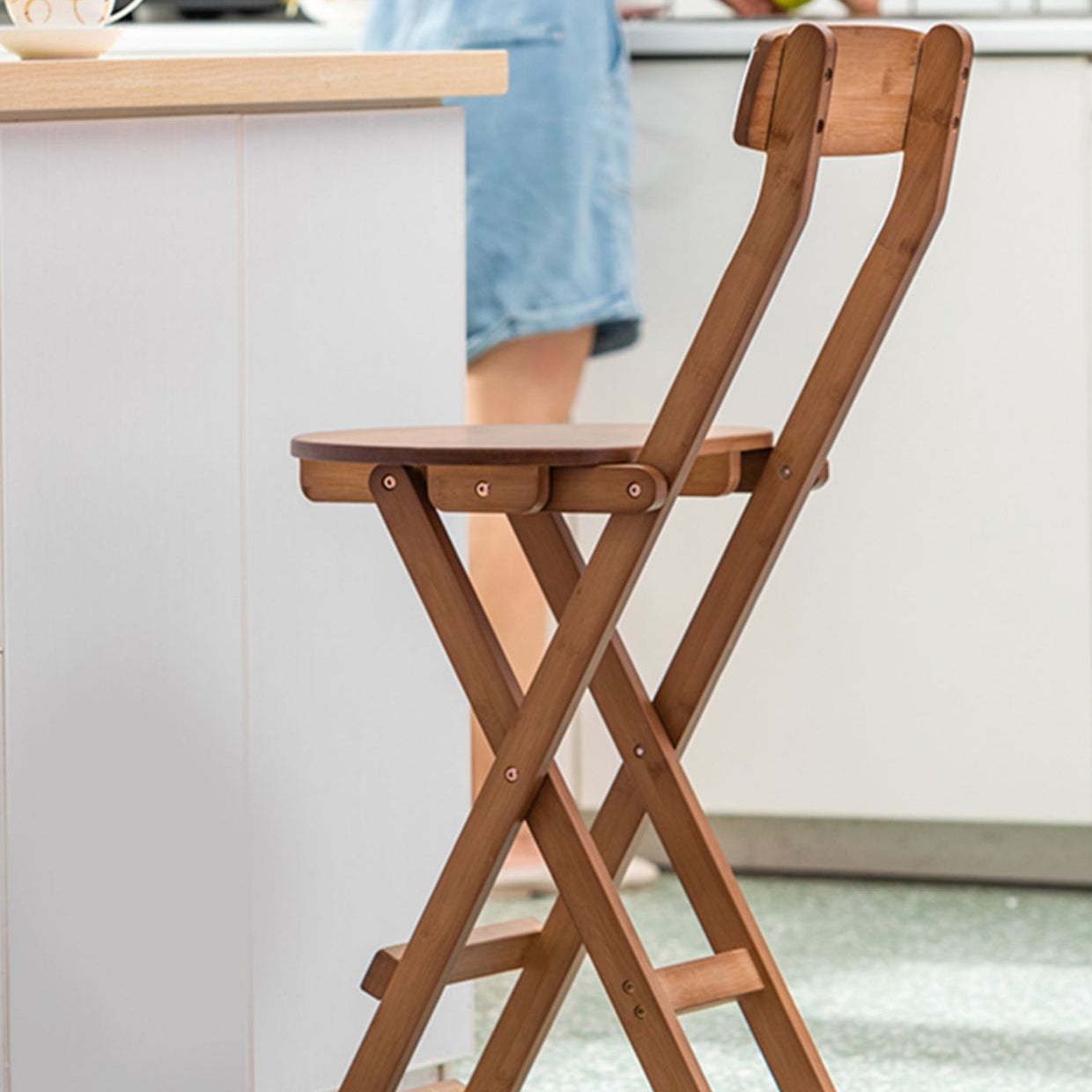 Retro Round Foldable Wood Bar Stool