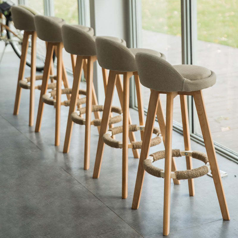 Vintage Round Fabric Wood Swivel Bar Stool — Green