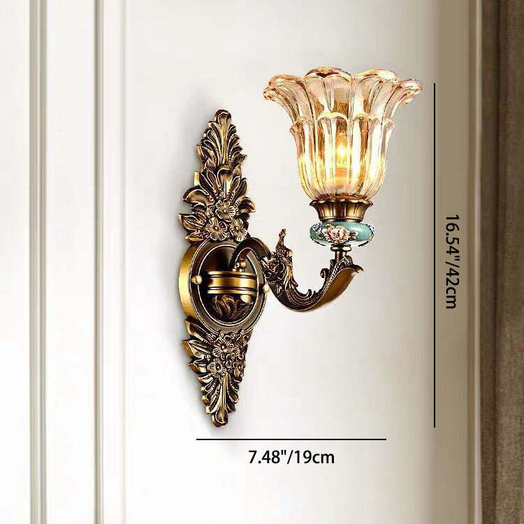 European Resin Zinc Alloy Glass Flower Sconce — 2 / 220V-240V For UK/AU