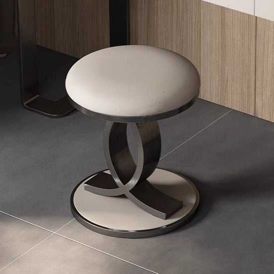 Nordic Round Microfiber Leather Vanity Stool — Gold