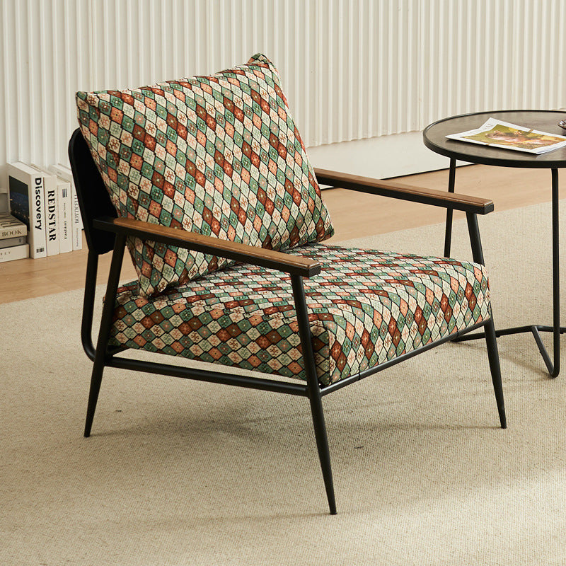 Vintage Cowhide Oak Metal Accent Chair — F