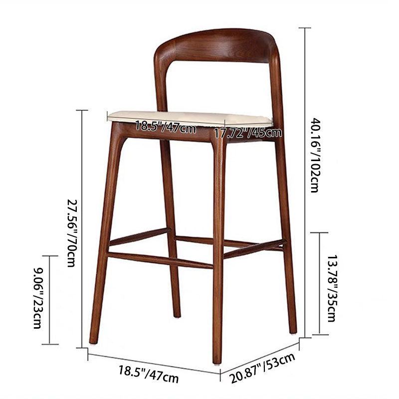 Retro Solid Wood Leather Upholstered Bar Stool — Black