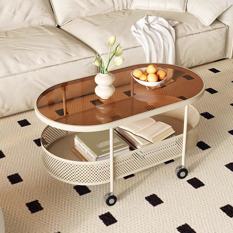 Modern Oval Glass Iron Movable Side Table
