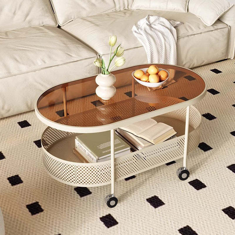 Modern Oval Glass Iron Movable Side Table