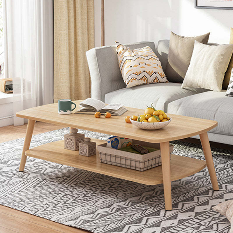 Minimalist Rectangular Wood 2-Tier Coffee Table — White