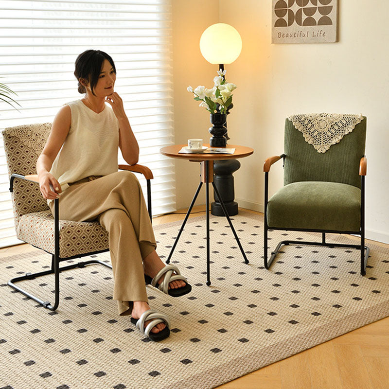 Scandinavian Corduroy Wood Square Accent Chair — Khaki