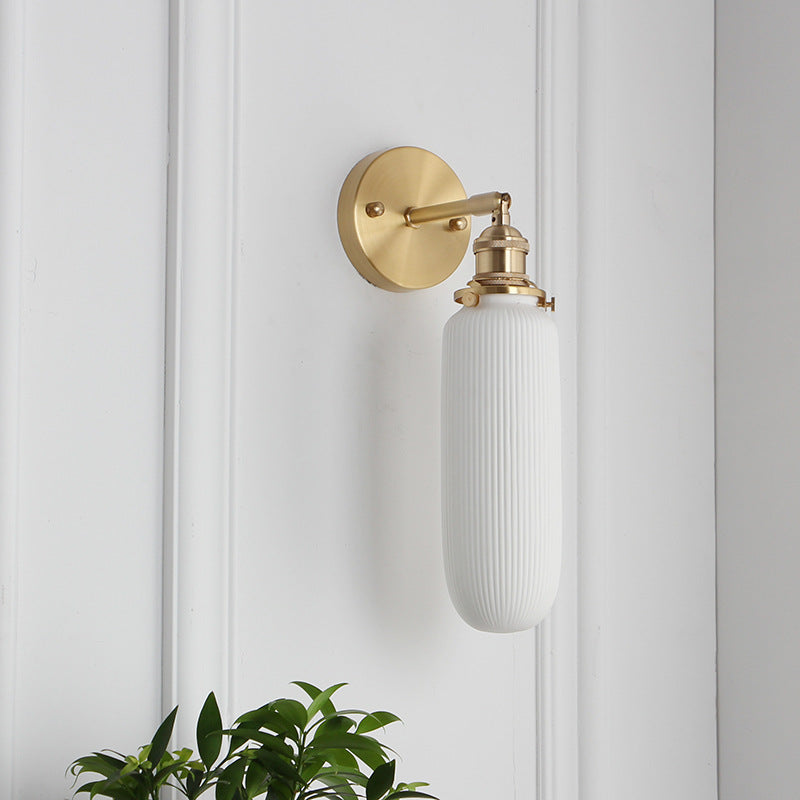 Japanese Retro Cylinder Oval Brass Lucite Wall Sconce