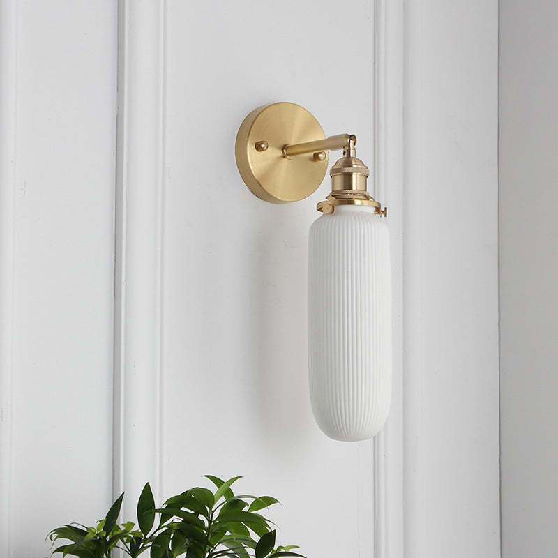 Japanese Retro Cylinder Oval Brass Lucite Wall Sconce