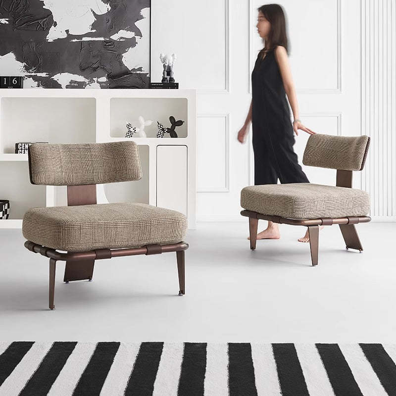Modern Saddle Leather Steel Accent Chair