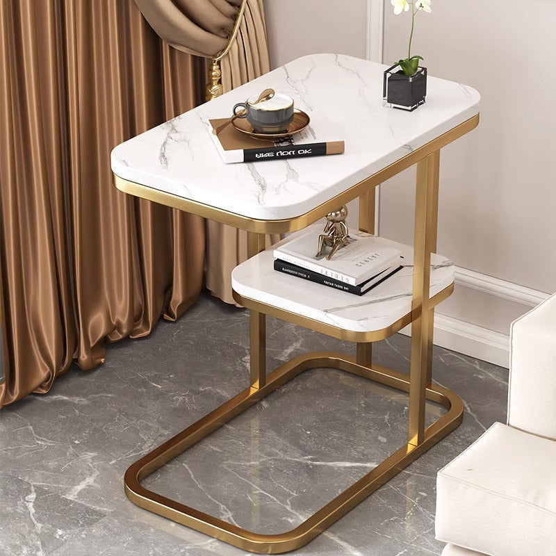 Luxury Rectangular Faux Metal 2-Tier Side Table — 1 / White Tabletop + Black Frame