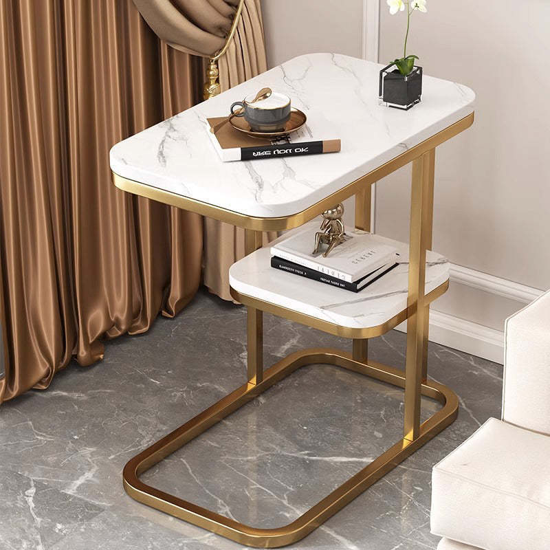 Luxury Rectangular Faux Metal 2-Tier Side Table — 1 / White Tabletop + Black Frame