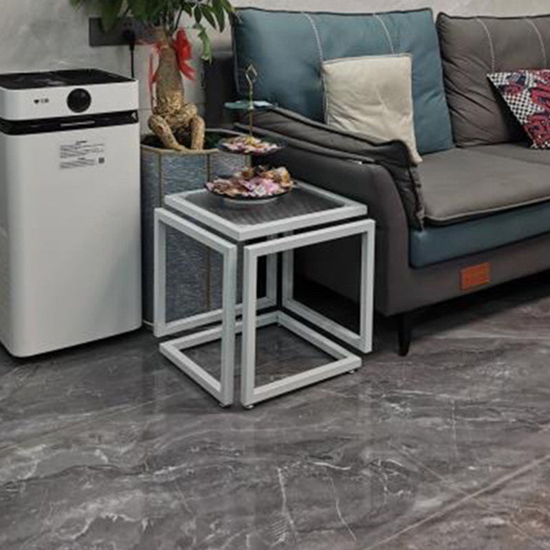 Contemporary Square Glass Iron Side Table