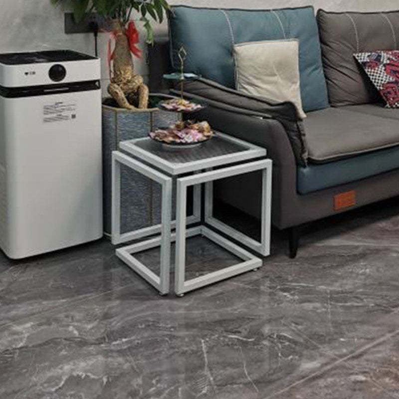 Contemporary Square Glass Iron Side Table