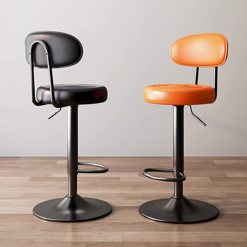 Minimalist Round Curved-Back Leather Metal Bar Stool — Black / Silver